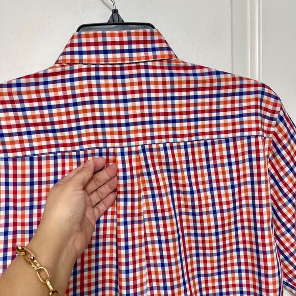Peter Millar Red Blue & White Plaid Short Sleeve Button-Down Shirt Small Cotton - Picture 6 of 11